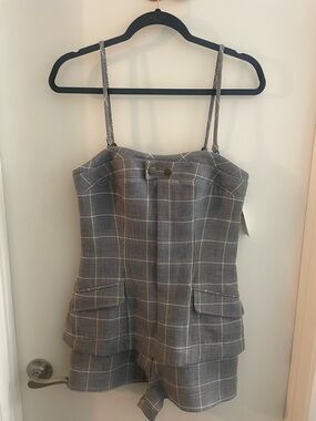 Maeve Gray Plaid Strappy Romper